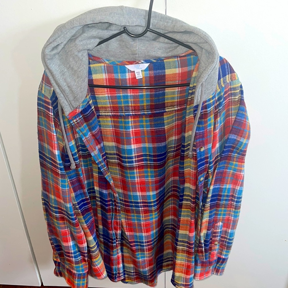 Time and Tru Plaid Hooded Flannel Sweatshirt